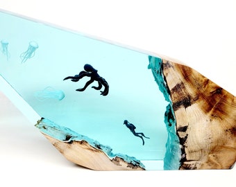 Jellyfish, Octopus, and Diver Epoxy Ocean Lamp