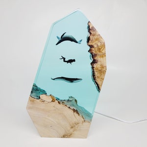Diver and Whales Epoxy Ocean Lamp