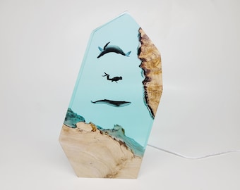 Diver and Whales Epoxy Ocean Lamp