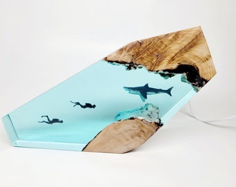 Shark and Divers Epoxy Ocean Lamp