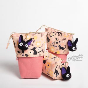 黒猫ソフトピンクミスウィッチトーキングキャットハンドメイドペンケースポーチカスタムクロシェキーホルダーメタルジッパー付き配送サービス