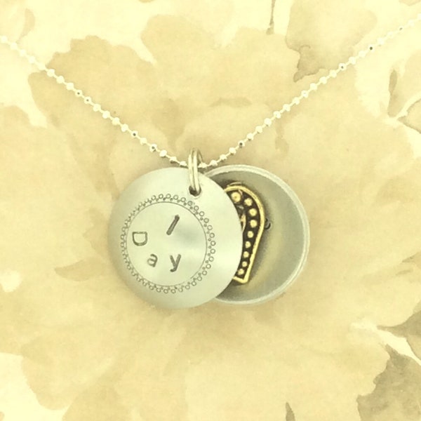 Hidden Message Locket - 1 Day at a Time - Inspirational Jewelry - Recovery - Cancer - Depression - Divorce - Sympathy Gift