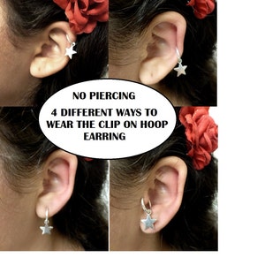 No Piercing - 4 Different Ways Clip On Hoop Earring - Helix - Tragus - Upper Lobe - Earlobe - Rim - Concho - Ear Cuff - Loop - Jewelry