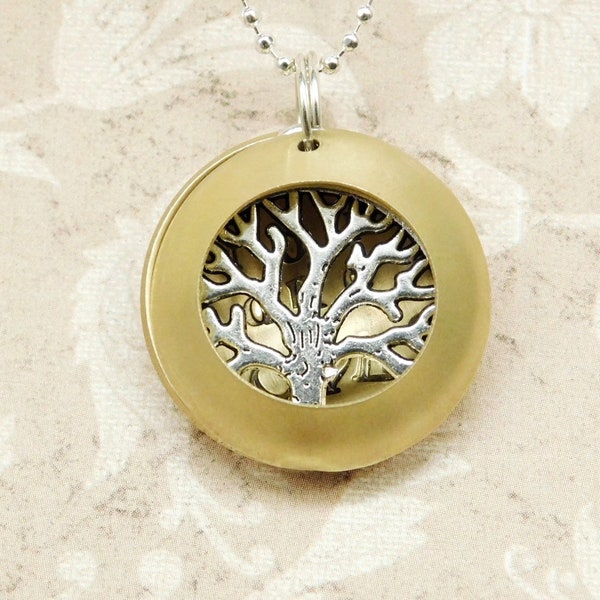 Golden Dome Locket - Hidden Message - You are Loved - Silver Tone Family Tree Pendant - Gift for her - Mother - Daughter - Sister