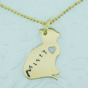 Personalized Cat Pendant - Memorial Name Necklace - Gold Tone Jewelry - Keepsake - Sympathy Gift - In memory of