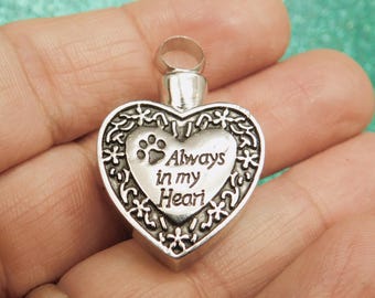 Solo ciondolo URN - Memoriale per animali domestici - Impronta di zampa - Sempre nel mio cuore - Per collana, braccialetto o portachiavi - Regalo di simpatia - Ricordo