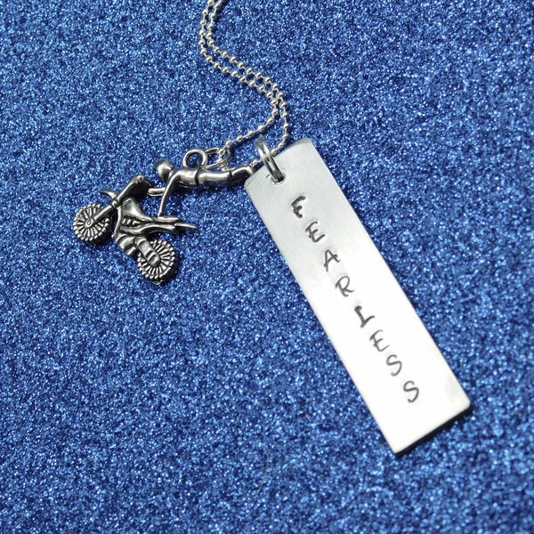 Motorcross Necklace - FEARLESS - Motorcycle Jewelry - Dirt Bike - Gift