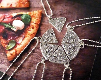 Set of 7 Pizza Slice Friendship Necklace Best Friends Jewelry Family Charm