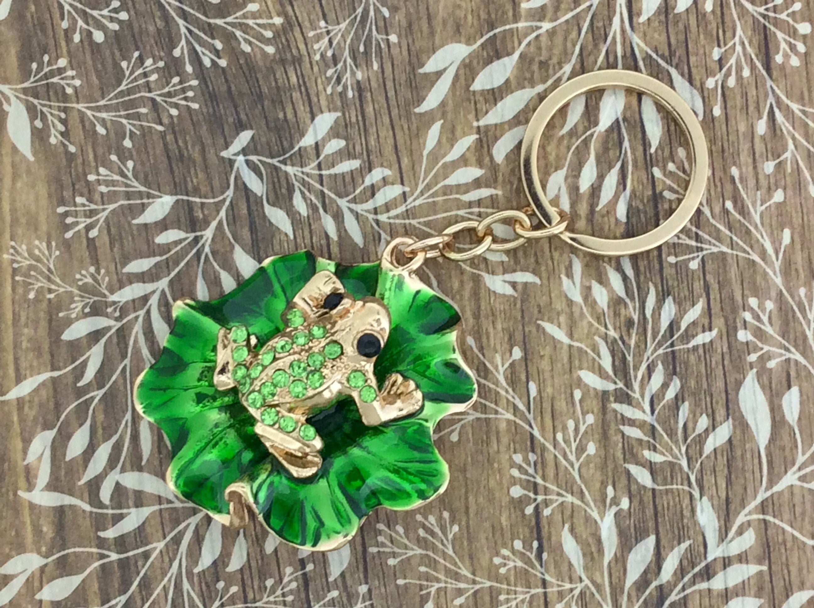 Extra Large Coqui Keychain Green Rhinestones Gold Tone Etsy
