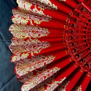 Spanish  Red & Gold Floral Folding Fan -  Dancer Prop - Bellydancer - Gift