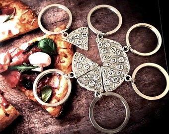 SALE- 6 Slice Pizza Keychain - also sets of 7 , 8 , 9 , 10 Pie Order - Friendship  - Best Friends Jewelry - BFF - Family -Charm - Key ring