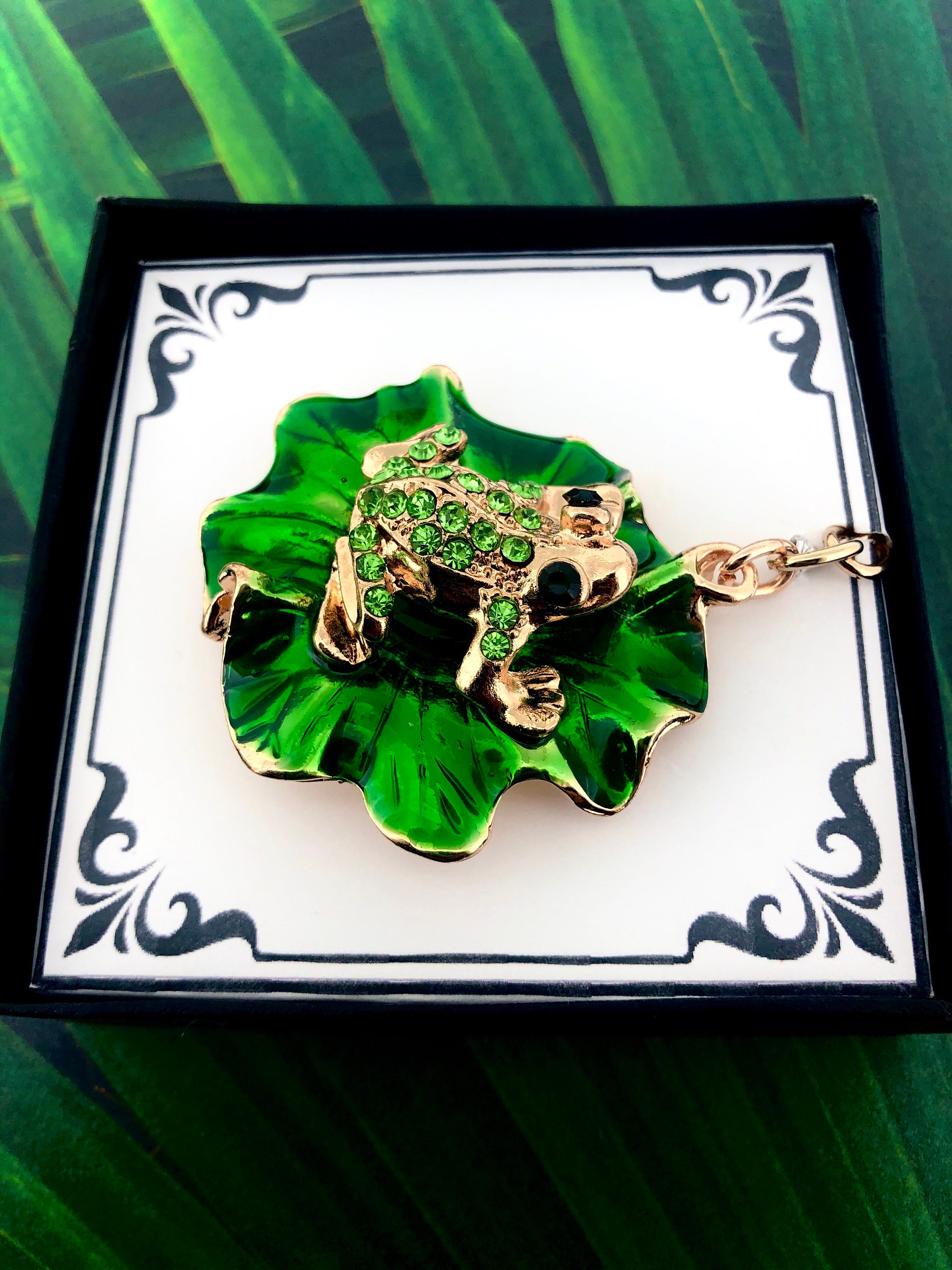 Extra Large Coqui Keychain Green Rhinestones Gold Tone Etsy