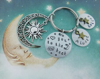 Customized Name Keychain - Moon & Star Charms - Love You to the Moon and Back - Personalized Sentimental Gift for Mom  Grandma  Babysitter-