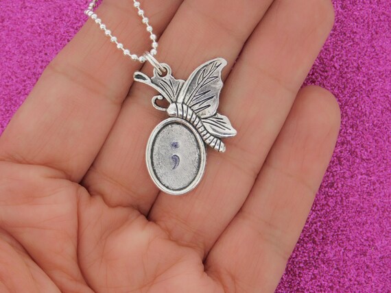 Semicolon butterfly shop necklace