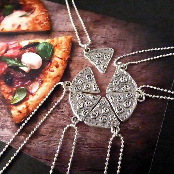 SPECIAL - Set of 6 Pizza Necklaces - Also available set of 7 , 8 , 9 Pie Order - Slices - Friendship Jewelry - Best Friends - Family - Charm