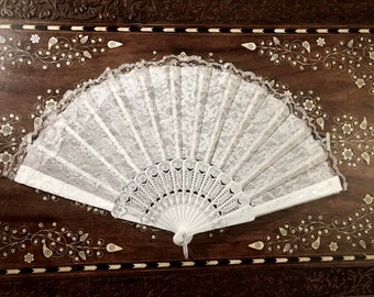 White Lace Floral Pattern  Hand Held Folding Fan - Gift