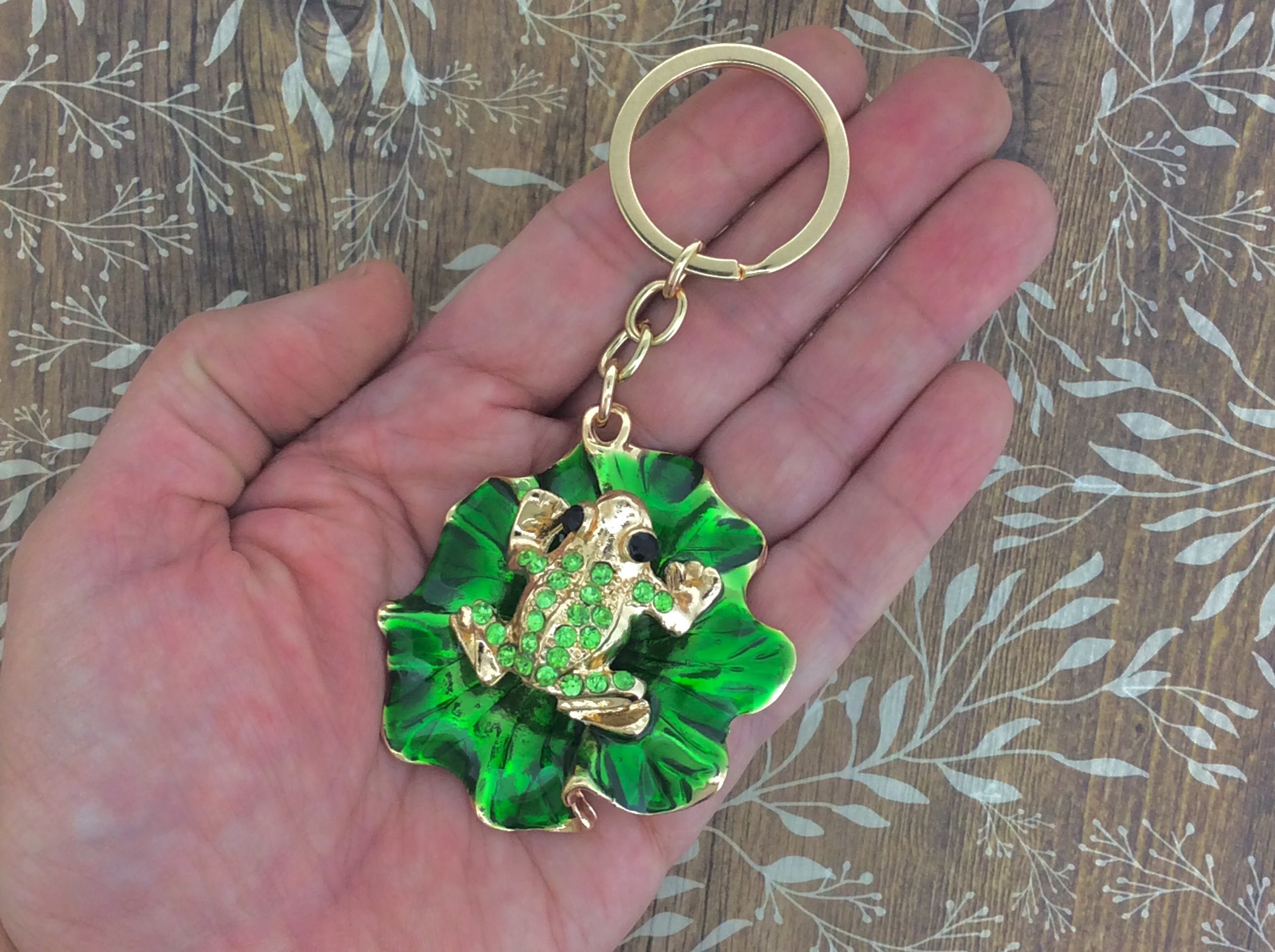 Extra Large Coqui Keychain Green Rhinestones Gold Tone Etsy