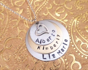 SALE - Personalized Name Mommy Necklace - 3 Layer Pendant - Custom Made Jewelry - Heart Charm - Gift for Mom or Grandma - Birhtday