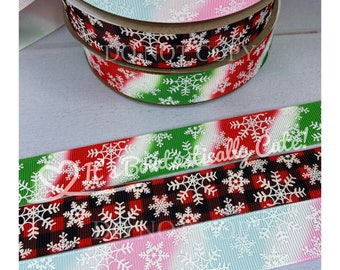 7/8" Grosgrain Christmas Snowflake Print with Glitter High Quality USDR Ribbon