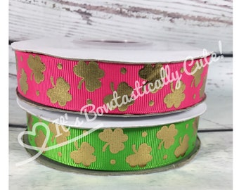 7/8" Grosgrain Gold Foil St. Patrick's Day Shamrocks on 2 Colors High Quality USDR Ribbon