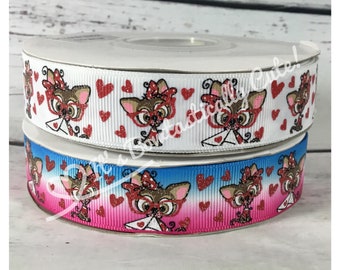 7/8" Grosgrain Puppy Love Valentines Lt. Glitter High Quality USDR Ribbon