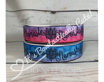 7/8" Grosgrain Printed Yoga Namaste  Glitter on High Quality USDR Ribbon