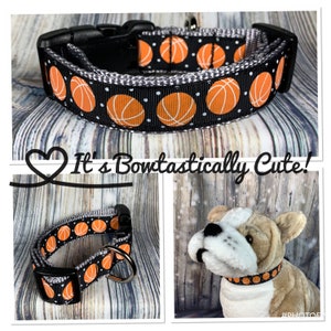 Choose Your Team Colors 1" Dog Collar - Black Basketball Grosgrain USDR Ribbon Overlay Your Choice Nylon Webbing Standard Collar Shown