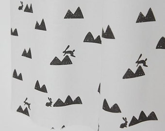 Mountain and Rabbits Cotton Fabric Gray (82864) by Yard