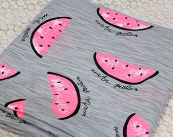 Neon Pink Watermelon Pattern Cotton Knit Fabric by Yard (Gray)