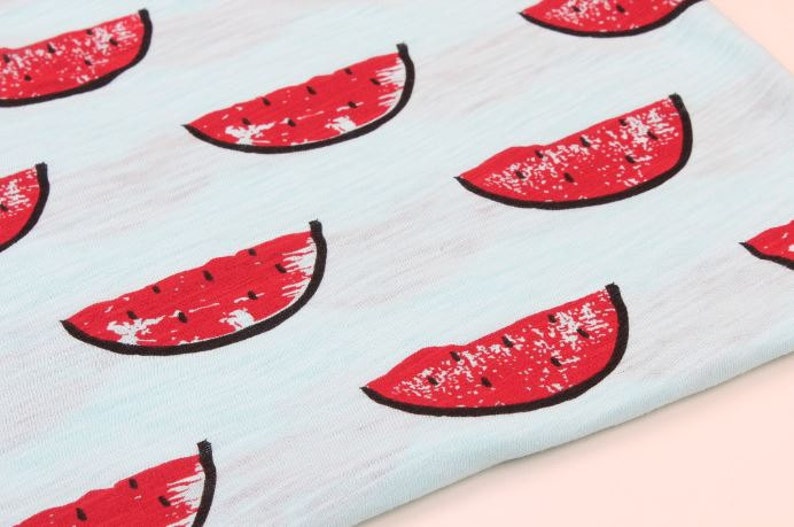 Mint Watermelon Pattern Cotton Knit Fabric by Yard