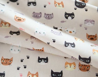 Lovely Cats' Face Pattern Cotton Fabric by Yard