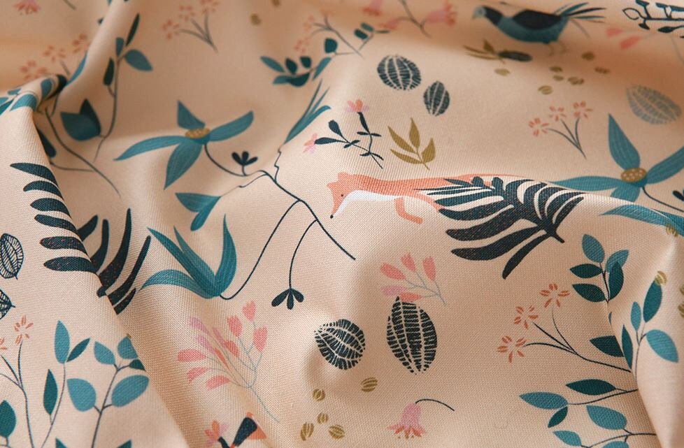 Fox and Forest Pattern Cotton Fabric by Yard 2 Colors | Etsy