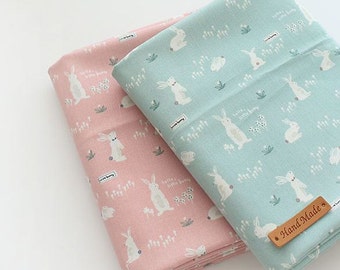 Sweet Rabbit Pattern Cotton Fabric by Yard - 2 Colors Selection