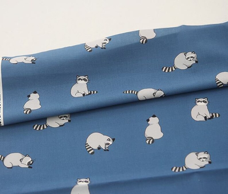 Tone down Blue Raccoon Pattern Digital Printing Cotton Fabric by Yard