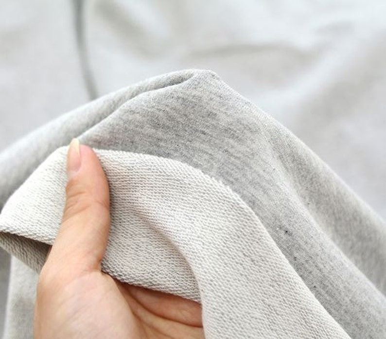 Solid French Baby Terry Knit Fabric by Yard 37 Inch - Melange Grey Width 95cm