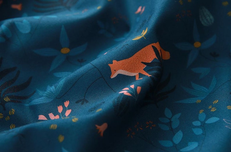Fox and Forest Pattern Cotton Fabric by Yard 2 Colors - Etsy