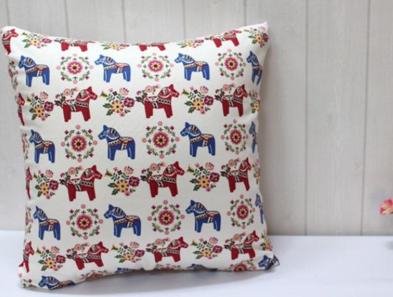 Scandinavian Swedish Vintage Dala Horse Canvas Fabric Etsy