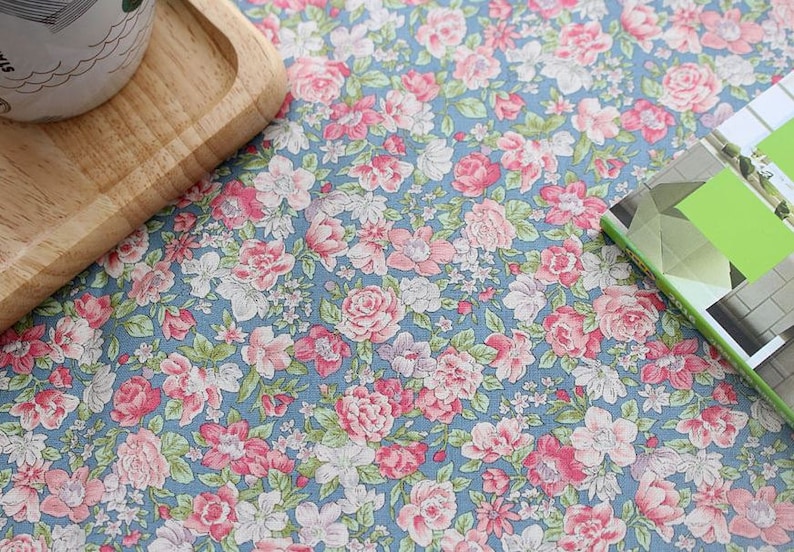 3 Colors Selection C85080 Little Rose Pattern Cotton Fabric by Yard