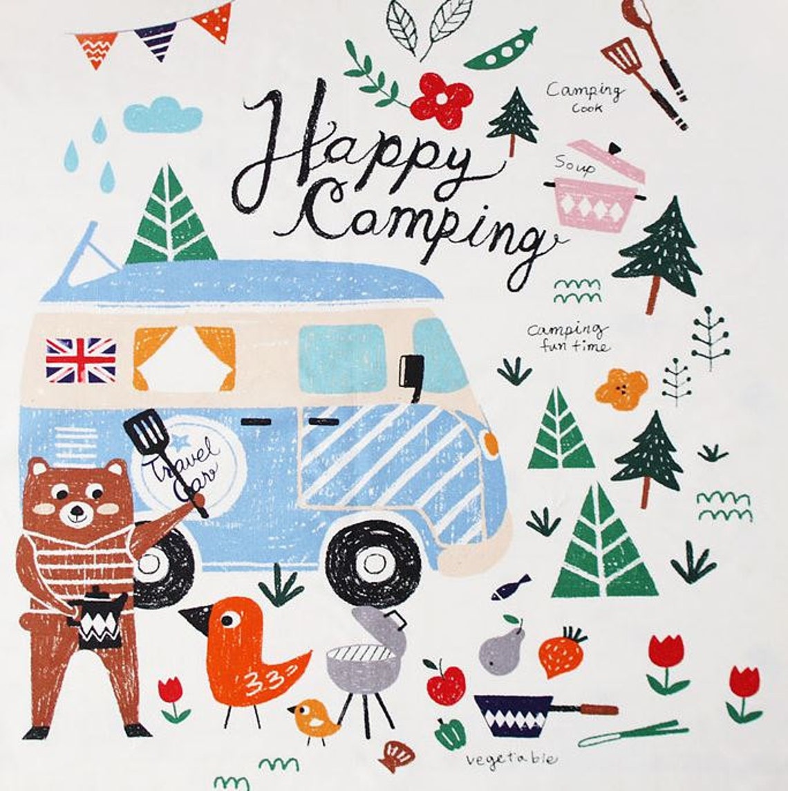 Camping Design Panel Cotton Fabric 2 Designs Package Etsy