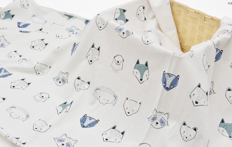 Animal Face Single Cotton Stretchy Knit Fabric by Yard