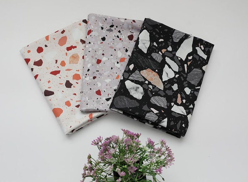 Black Terrazzo Pattern Digital Printing Cotton Fabric by Yard ART D0156