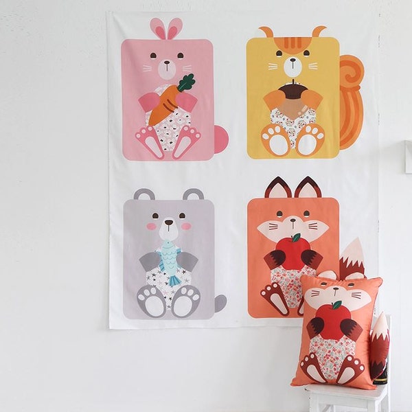 Cute Animal Digital Printing Cotton Panel Fabric S85145- 4 Designs Package