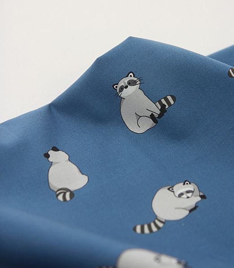 Tone down Blue Raccoon Pattern Digital Printing Cotton Fabric by Yard