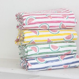 Watermelon Pattern Cotton Gauze Fabric by Yard - 4 Colors Selection