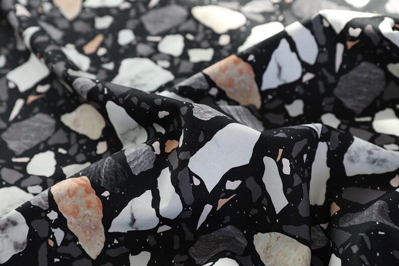 Black Terrazzo Pattern Digital Printing Cotton Fabric by Yard ART D0156