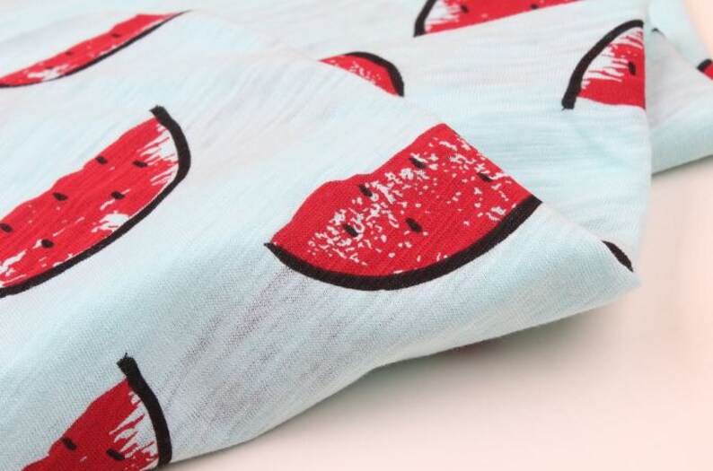 Mint Watermelon Pattern Cotton Knit Fabric by Yard
