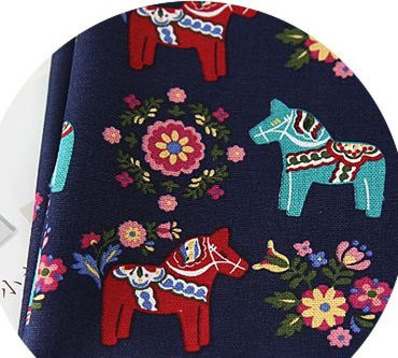 Scandinavian Retro Vintage Dala Horse Canvas Fabric Etsy