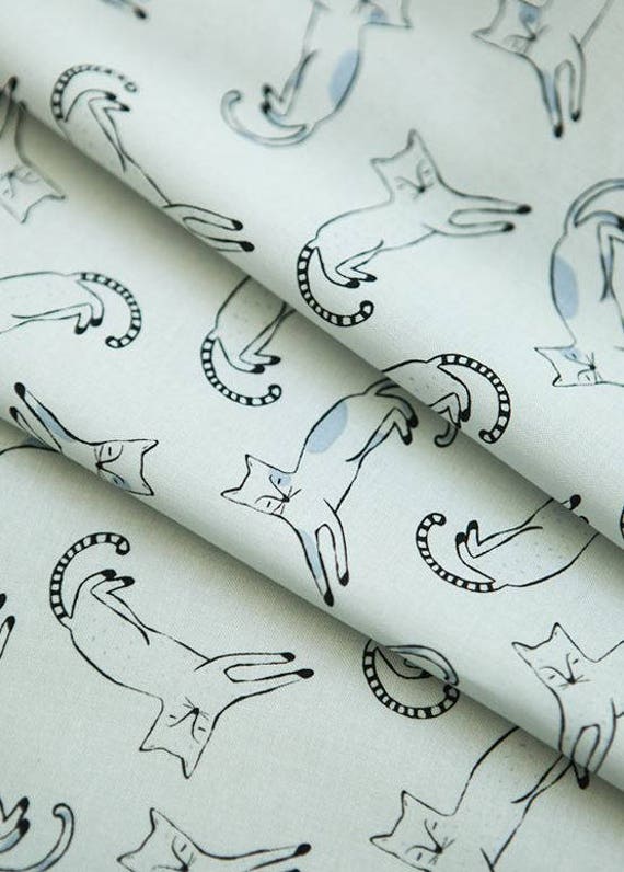 Cat Pattern Cotton Fabric by Yard Light Gray Background | Etsy