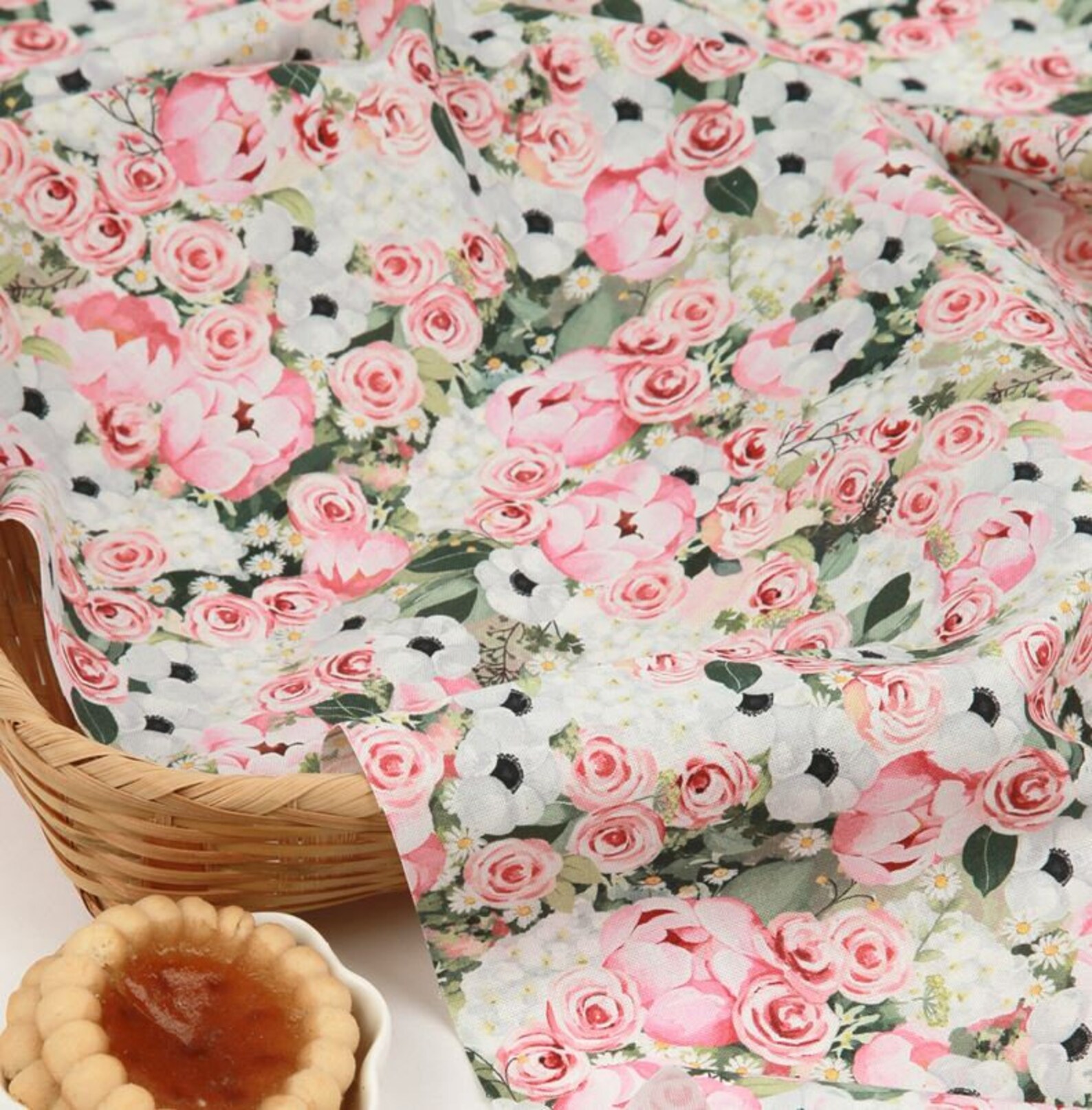 Pink Rose Pattern Digital Printing Cotton Fabric by Yard Etsy