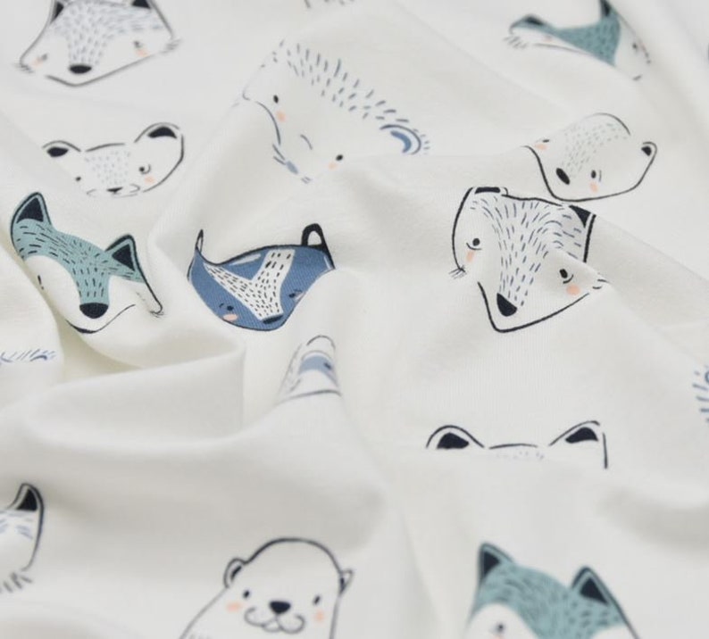Animal Face Single Cotton Stretchy Knit Fabric by Yard